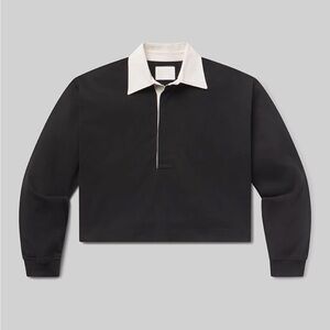NWT Citizens Of Humanity Black Cropped Aris Rugby Pullover with White Collar